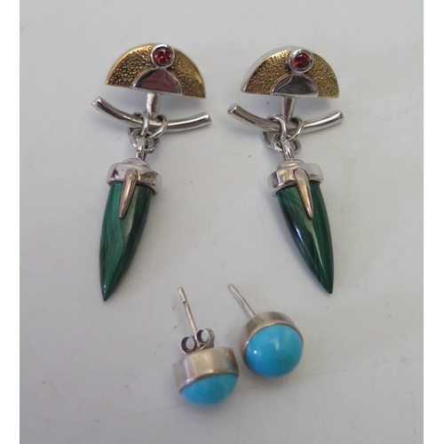 130 - A Pair of Silver and Malachite Dressing Earrings and one other pair