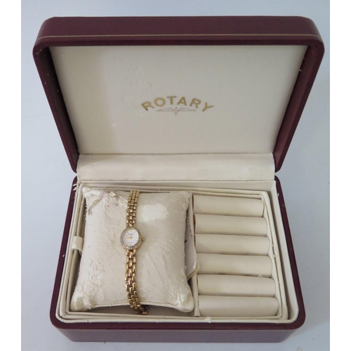 172 - A Rotary Ladies 9ct Gold and Diamond Set Quartz Wristwatch, boxed and with receipt dated 17.07.92, 1... 