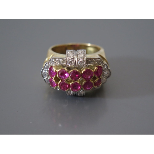 200a - A Ruby and Diamond Ring in precious yellow metal mount, size N.5, 11.6g