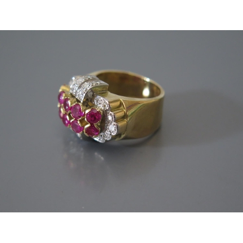 200a - A Ruby and Diamond Ring in precious yellow metal mount, size N.5, 11.6g