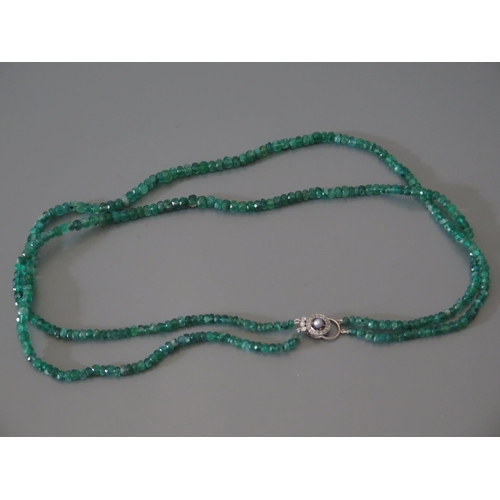 208 - A Faceted Bead Emerald Necklace with a pearl and diamond clasp