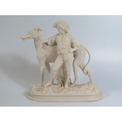 289 - A Nineteenth Century Copeland Parian Ware Boy with Greyhound, 19cm high