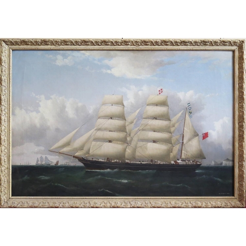 303 - Frederick J. Tudgay 1872 (1841-1921), Portrait of a Clipper flying Red Ensign and with paddle steame... 