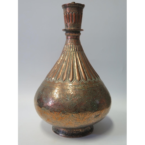 547 - An Indian Copper Vase, converted to lamp