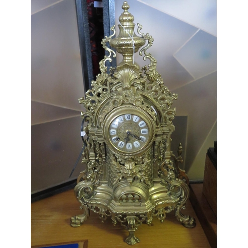 596 - A Large Brass Mantle Clock