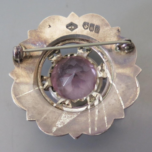 105a - An Elizabeth II Scottish Silver and Amethyst Brooch, Edinburgh 1959, Ward Bros., c. 45mm diam.