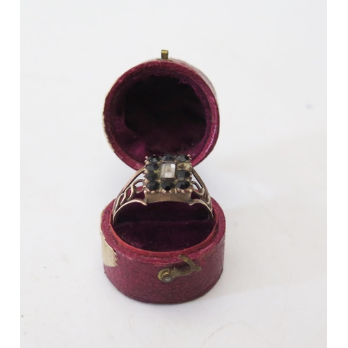 144 - A Georgian Sapphire Memorial Ring in precious yellow metal setting, size R, 2.6g