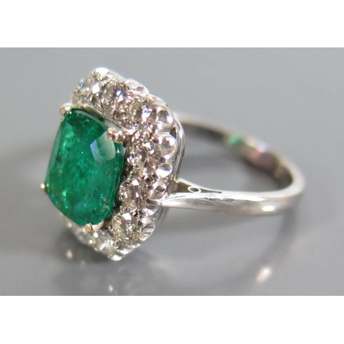 147 - A Platinum, Emerald and Diamond Ring, size L.5, 5.1g (emerald est. 2ct, ETD 1.3ct)