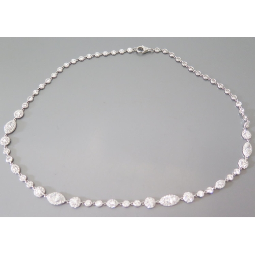 159 - A .750 White Gold and Diamond Necklace set with marquis and round cut stones, 41cm, 11.8g, (TDW 9.3c... 