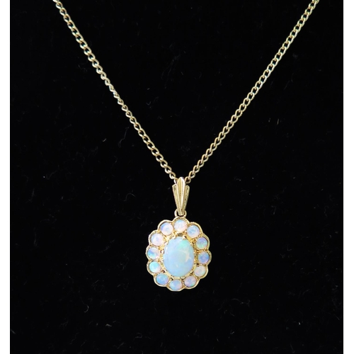 160 - A 9ct Yellow Gold and White Opal Pendant on 9ct gold chain, 5.4g