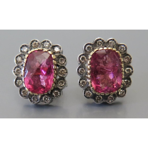 180 - A Pair of Tourmaline and Diamond Stud Earrings, c. 16 x 14mm), 6.4g (tourmaline est. 3.3ct ETD .8ct