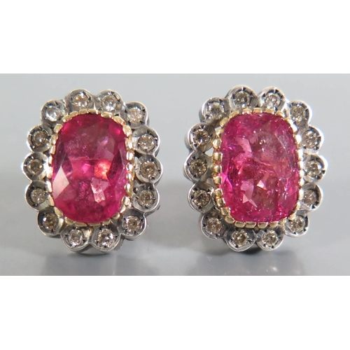 180 - A Pair of Tourmaline and Diamond Stud Earrings, c. 16 x 14mm), 6.4g (tourmaline est. 3.3ct ETD .8ct