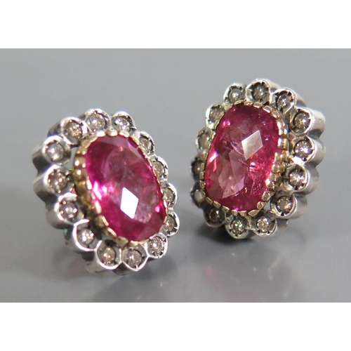 180 - A Pair of Tourmaline and Diamond Stud Earrings, c. 16 x 14mm), 6.4g (tourmaline est. 3.3ct ETD .8ct