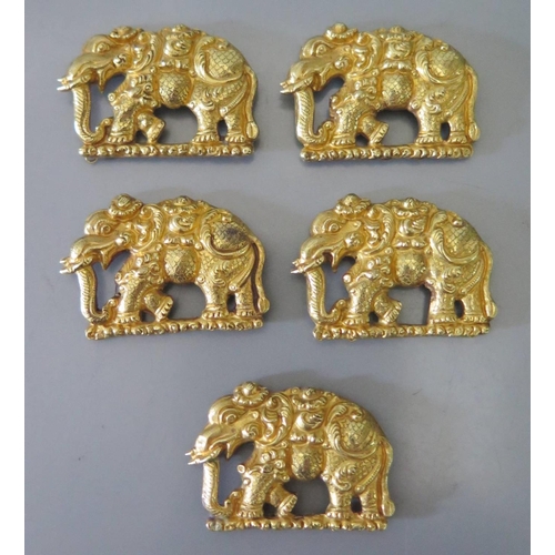 185 - A Set of Five Asian Precious Yellow Metal Elephant Dress Accoutrements, c. 34mm long, 15.3g