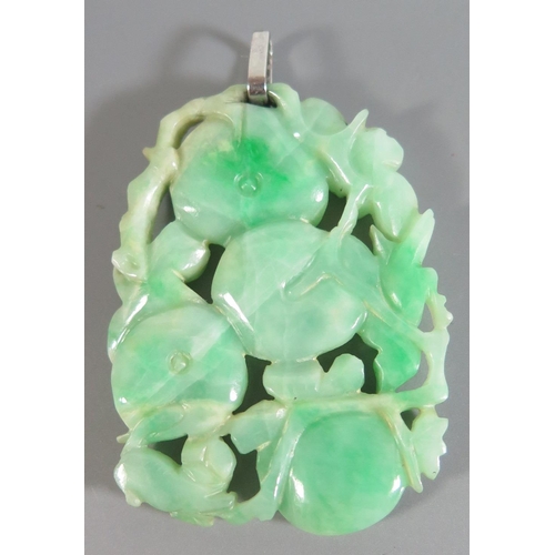 195 - A Chinese Carved Jadeite Pendant decorated with gourds and on a diamond and precious white metal loo... 