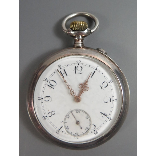 219 - A 19th Century .800 Silver Cased Keyless Open Dial Pocket Watch, the dust cover signed BADOLLET, mov... 