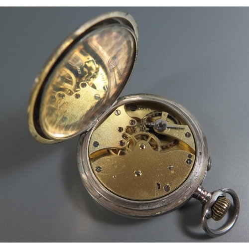 219 - A 19th Century .800 Silver Cased Keyless Open Dial Pocket Watch, the dust cover signed BADOLLET, mov... 