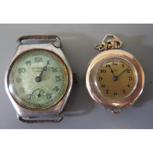 222 - A Services Silver Wristwatch and Elgin gold plated fob watch, A/F