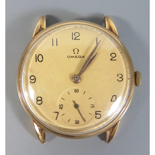 238e - An Omega Gent's Gold Wristwatch, the 31mm dial with subsidiary seconds hand, winds and runs momentar... 