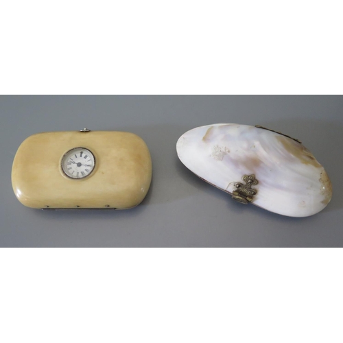 244 - A Lady's Ivory Purse with inset watch A/F and one other purse