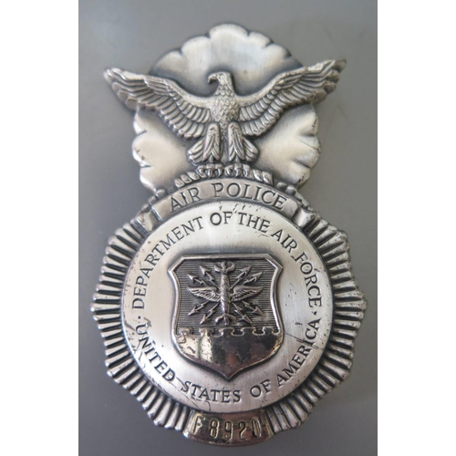 272 - A US Airforce Air Police Badge, Cold War period c. 1965, engraved F8920