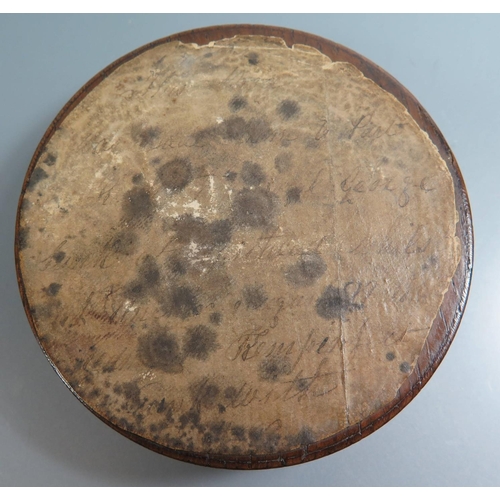 273 - A Circular Oak Box made from HMS Royal George (1756) which sank off Portsmouth 1782. Inset with etch... 