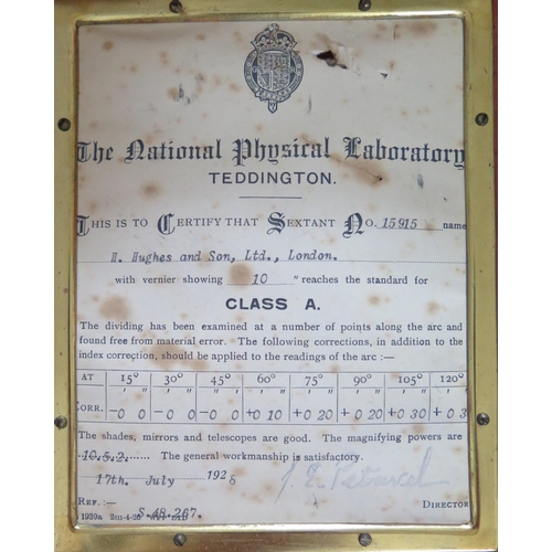 274a - A Sextant by Hughes & Son, No. 15915 with 1928 Class A Certificate and in original fitted box