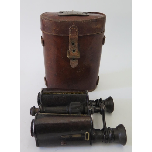 280 - A Pair Yeates & Sons Ltd. 8X Binoculars stamped 12444 in leather case with brass plaque 'COL.R. SGT.... 