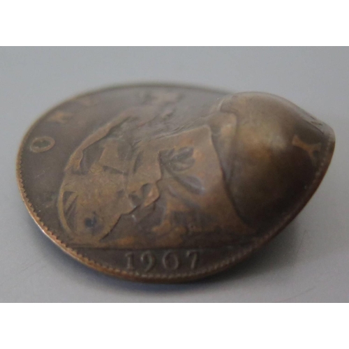 284 - A WWI? 1907 Lucky Penny with bullet impression