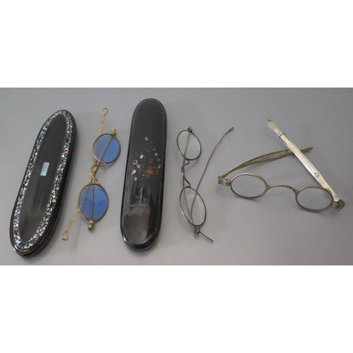 296 - A Pair of Eighteenth Century Silver Spectacles, maker IT (Birmingham), two other pair of specs (one ... 