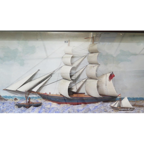 303a - A Nineteenth Century Ship Diorama with clipper, paddle steamer and three other vessels, 99 x 43 cm