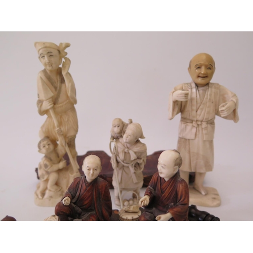 362 - A Collection of Antique Japanese Ivory and Boxwood Okimono including a figural group UK BIDS ONLY