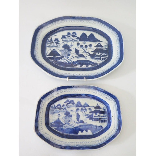 373 - A Pair of Eighteenth Century Chinese Export Ware Blue and White Porcelain Platters, 33.5 x 17 and 26... 