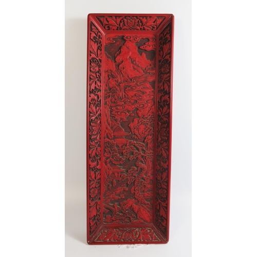 378 - A Chinese Cinnabar Tray, 39 x 14cm