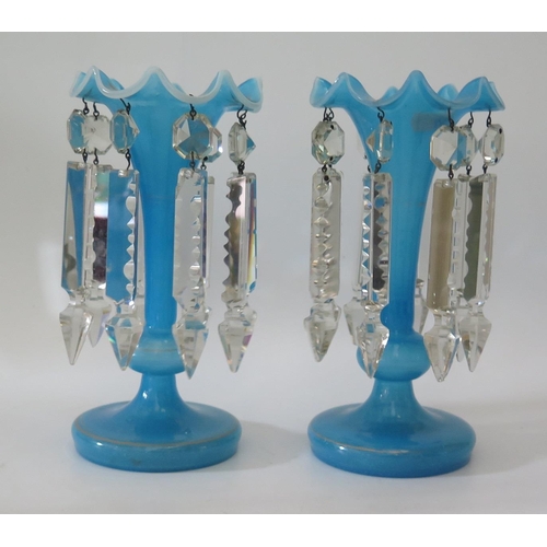 382a - A Pair of Victorian Turquoise Glass Table Lustres, 22cm high