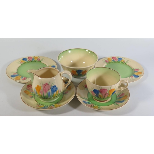 384 - Seven Pieces of Clarice Cliff Spring and Crocus Pattern Teaware