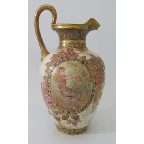 387 - A Doulton Burslem Ewer with floral and gilt decoration, 16cm to handle