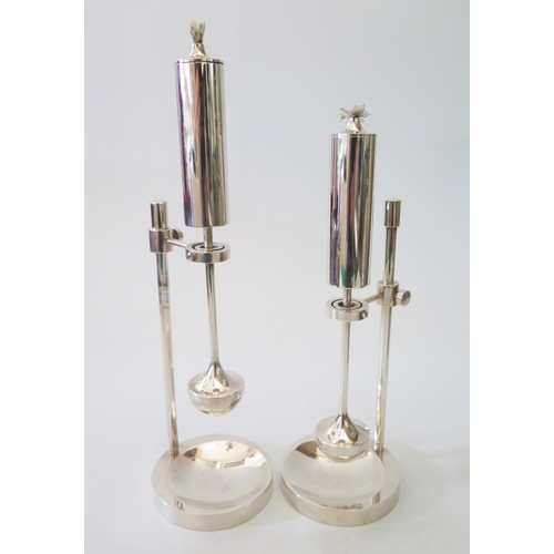 47 - A Pair of Danish Ship's Gimbal Silver Plated Oil Lamps by Ilse D. Ammonsen, 27cm maximum height