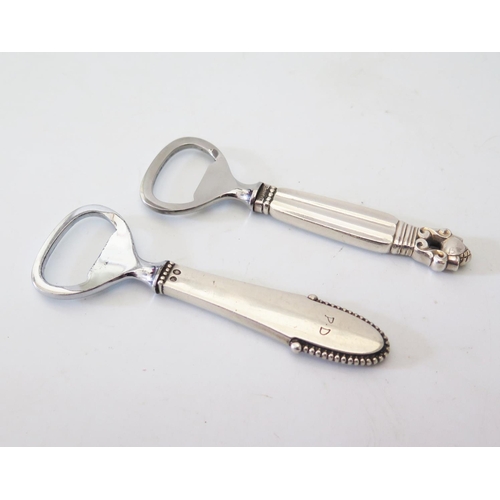 60 - Two Georg Jensen Silver Handle Bottle Openers