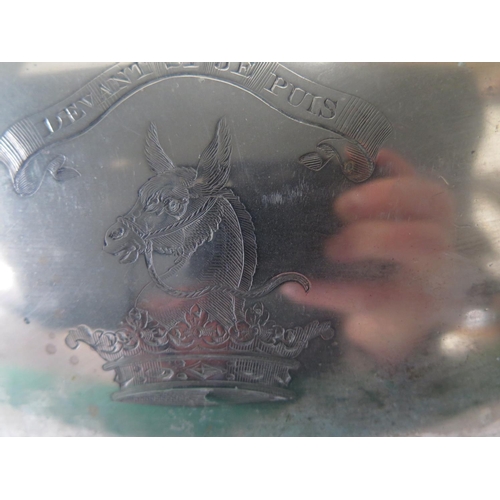 85 - A Large Nineteenth Century Silver Plated Meat Cover with crest DEVANT SI JE PUIS, 51cm