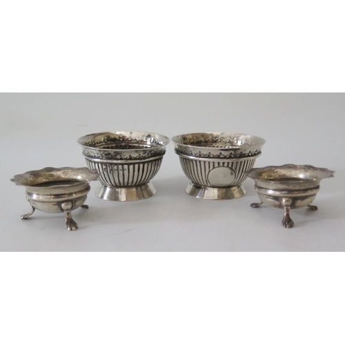 9 - A Matched Pair of Victorian Silver Salts with fluted decoration, London 1876 and one other and anoth... 