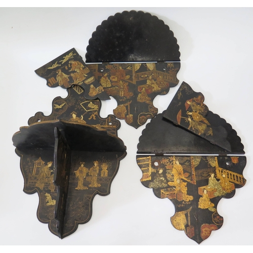 374 - Three Chinese Papier Mache Folding Hanging Shelves