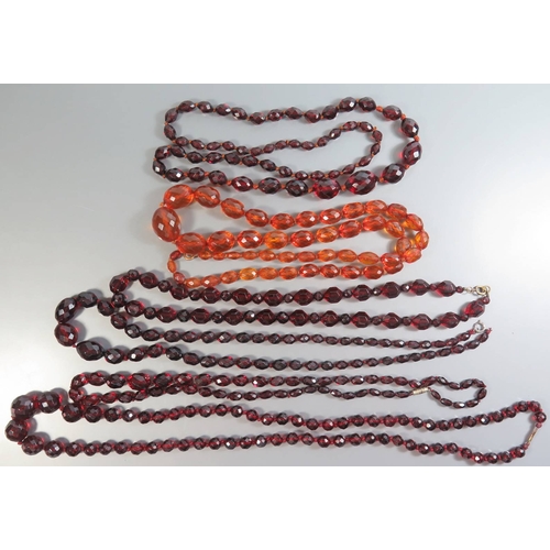 204a - Selection Of Man Made 'Amber' Faceted Bead Necklaces 282g