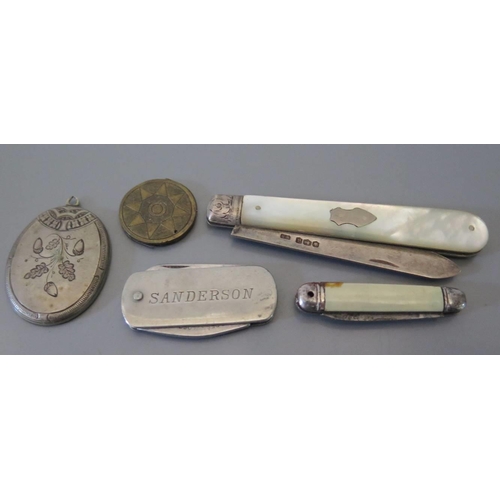 11 - A silver and mother of pearl handled fruit knife other knives etc