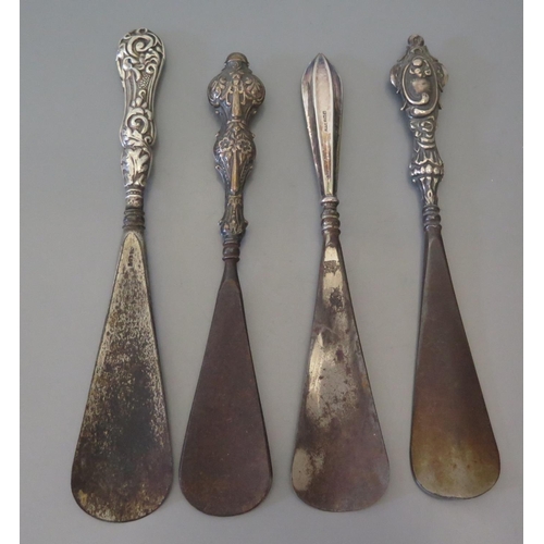 2 - A collection of silver mother of pearl and Bone handled manicure items and four silver handled shoe ... 