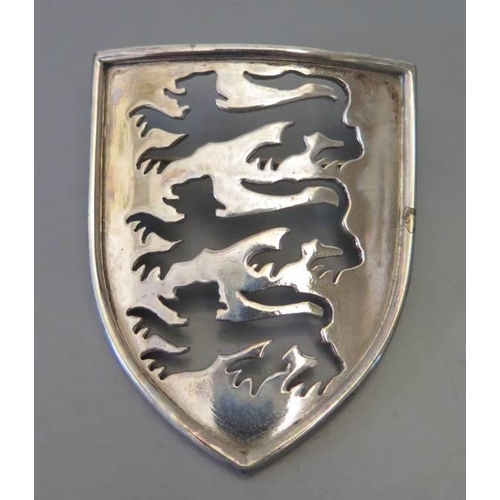 73 - A boxed Monty Don silver brooch in the form of a shield with three lions