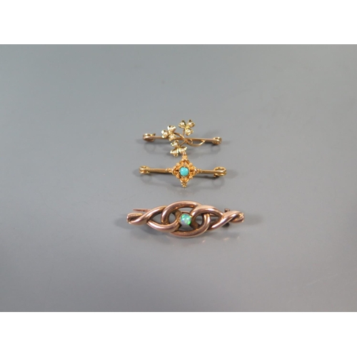 90b - 9ct Gold and Opal Brooch, turquoise brooch and seed pearl brooch, 1.5g hallmarked