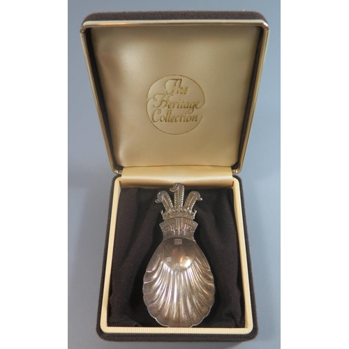 18 - A Silver Prince of Wales Feathers Caddy Spoon in box, Sheffield 1981, 23g