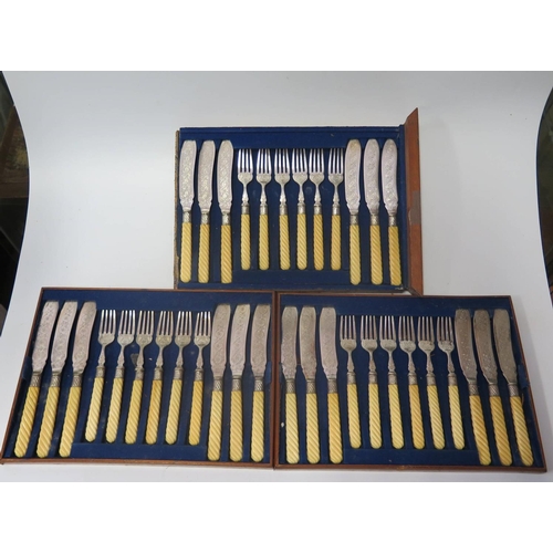 47 - A Canteen of Twelve Silver Handled Fish Knives and Forks and one other set of twelve in canteen (one... 