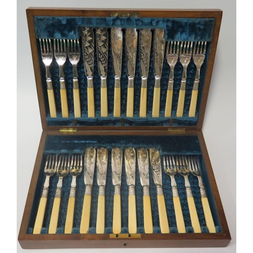 47 - A Canteen of Twelve Silver Handled Fish Knives and Forks and one other set of twelve in canteen (one... 